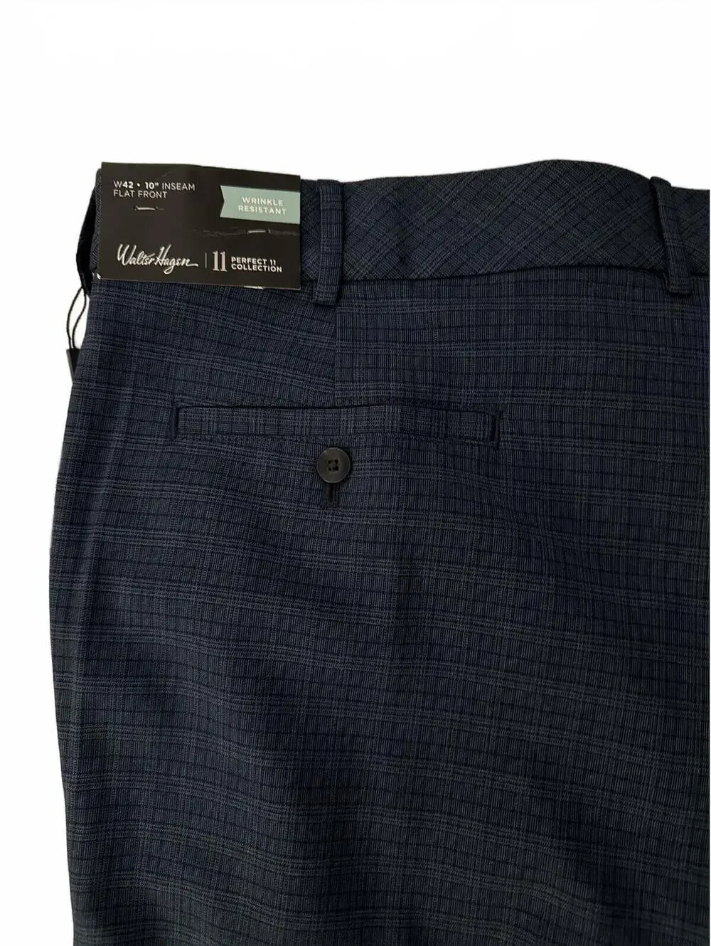 Walter Hagen 11 Men's Plaid Golf Shorts Waist 42 Navy/Black Flat Front